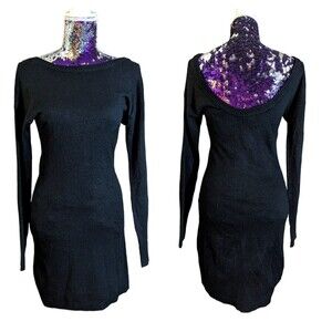 BCBGeneration Women's Small Black Long Sleeve‎ Mini Sweater Dress